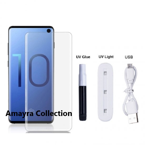 Picture of Samsung Galaxy S10 4G (A+ GRADE) Premium UV Tempered Glass Screen Protector Curved with Liquid Glue and UV Light -Transparent Clear