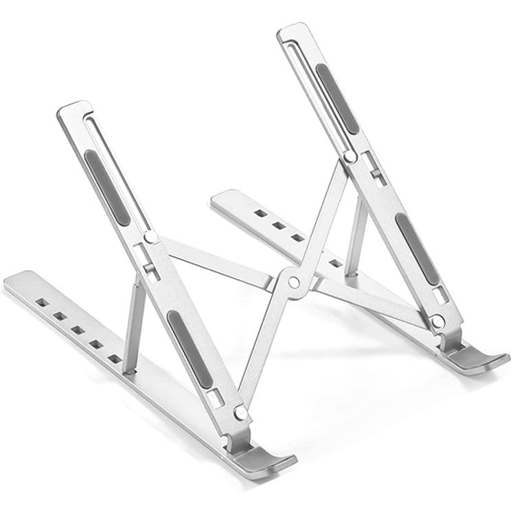 Picture of Aluminium Alloy Creative Folding Laptop Stand 6 Angles Adjustable Tabletop Anti Slip Silicon Rubber Pads Foldable Cloth Pouch Inside Silver (Black)