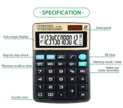 Picture of 12-ডিজিটের অফিসিয়াল ক্যালকুলেটর 6s - calculator Black