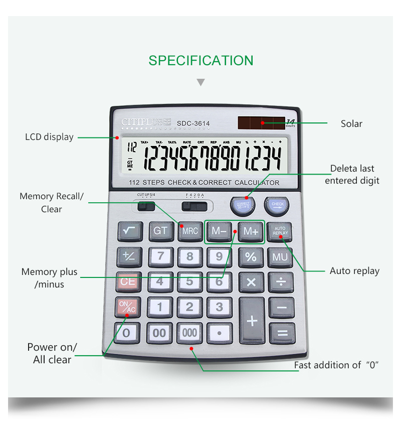 Picture of 14 -Digits Business/Big Size Official Calculator SDC 3614 