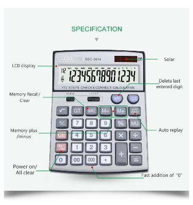 Picture of 14 -Digits Business/Big Size Official Calculator SDC 3614 