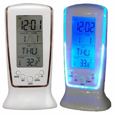 Picture of Multifunction Calendar Temperature Digital Alarm Clock With Blue Back Light Electronic Calendar Thermometer Led Clock With Time White