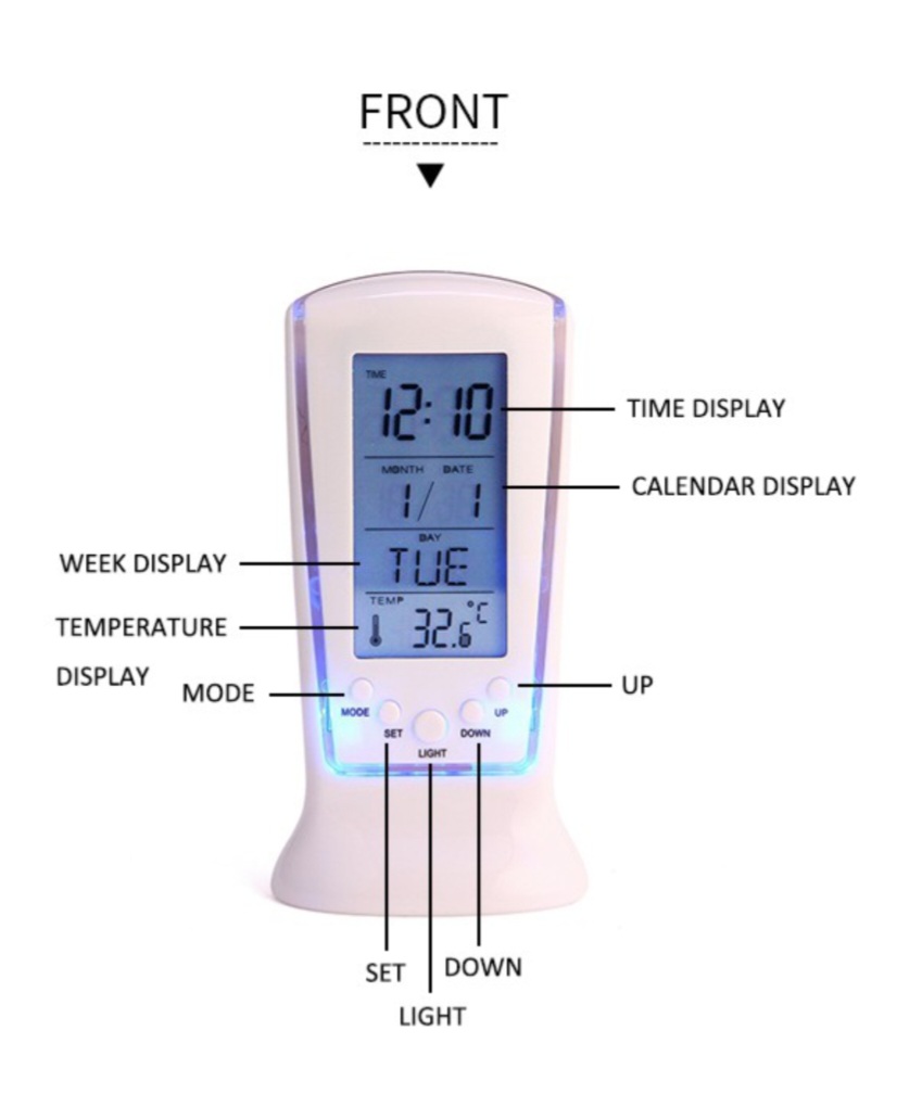 Picture of Multifunction Calendar Temperature Digital Alarm Clock With Blue Back Light Electronic Calendar Thermometer Led Clock With Time White