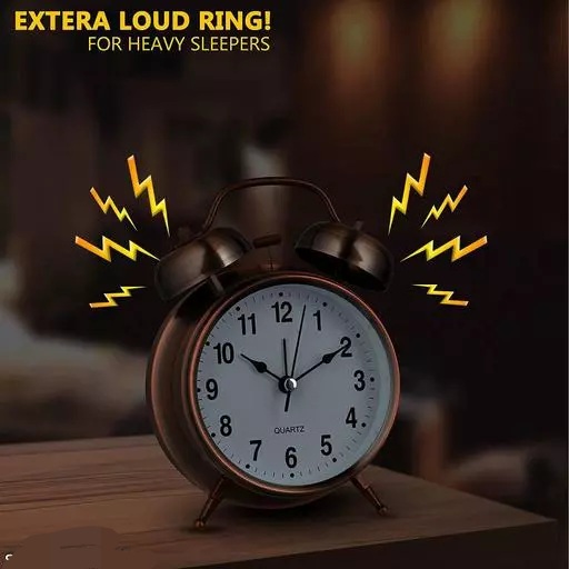 Picture of Small Black Alarm Clock/Twin Bell Table Clock - Loud Alarm Clock - Stylish Timekeeping for Home Office & Students 