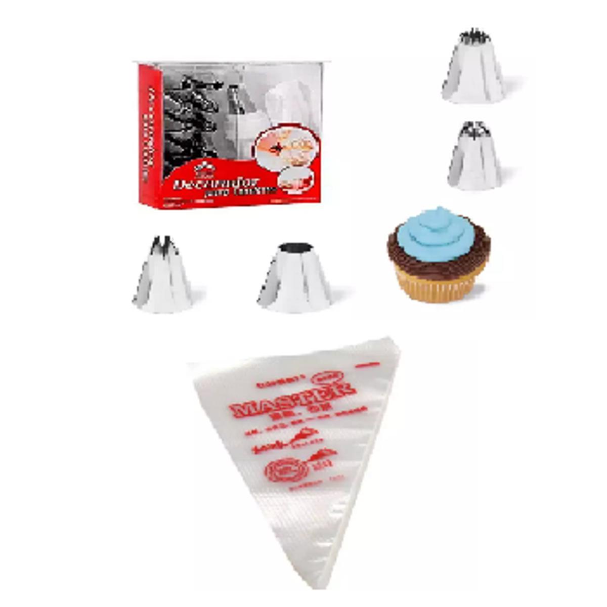 Picture of 12 Pieces Cake Decorating Nozzle Set & Pipping bags Combo pack set of 2 items -Silver