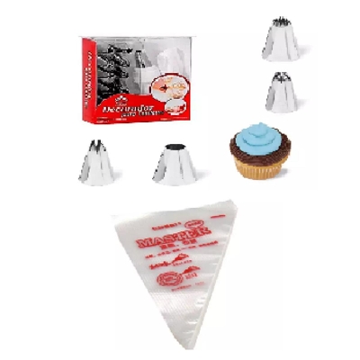 Picture of 12 Pieces Cake Decorating Nozzle Set & Pipping bags Combo pack set of 2 items -Silver