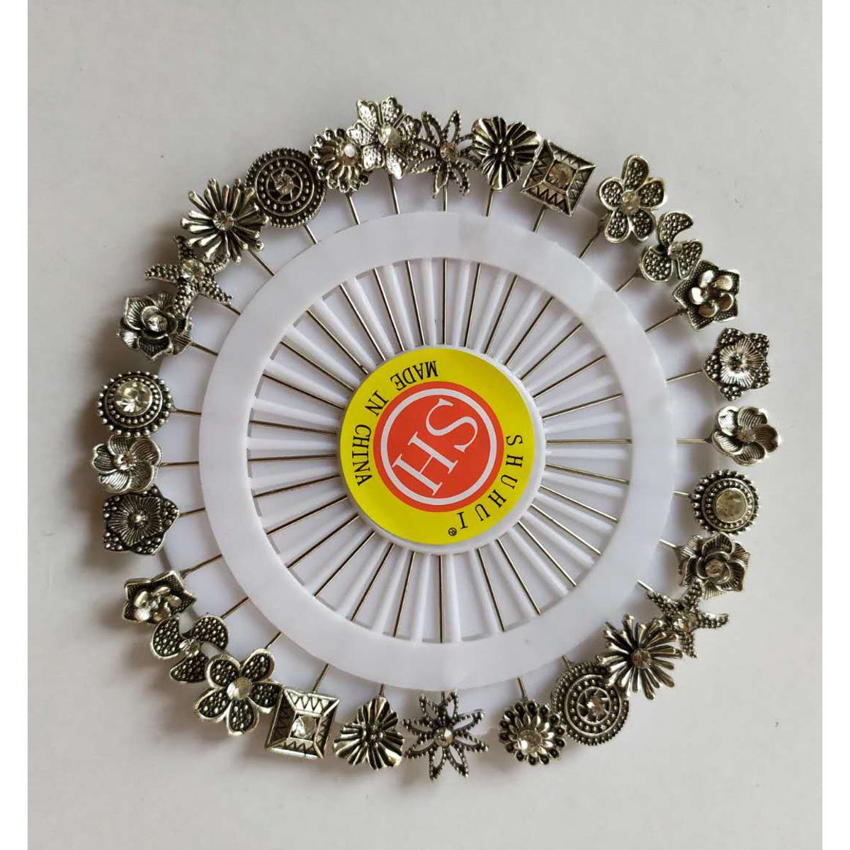 Picture of 15 Pieces Indian Classic (Hijab Pins) Brooches For Women & Girls, Hijab pin For women.- Silver -Silver