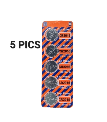 Picture of Top Power CR 2016 Coin Cell Button Battery 3V Lithium Battery for Watch Electronic Toy Calculators (Pack of 5) Silver