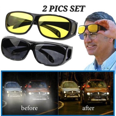 Picture of HD Night Vision Sunglasses 2peices For Driving Black