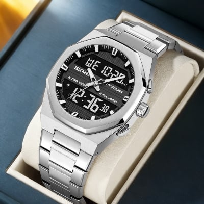 Picture of SKMEI 2624 Fashion Men's Electronic Watch Dual Display Calendar Alarm Clock Luminous Countdown Sport Digital Watches for Man 