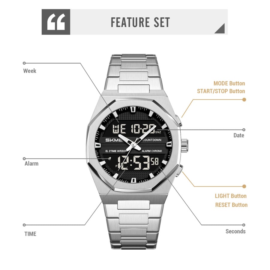 Picture of SKMEI 2624 Fashion Men's Electronic Watch Dual Display Calendar Alarm Clock Luminous Countdown Sport Digital Watches for Man 