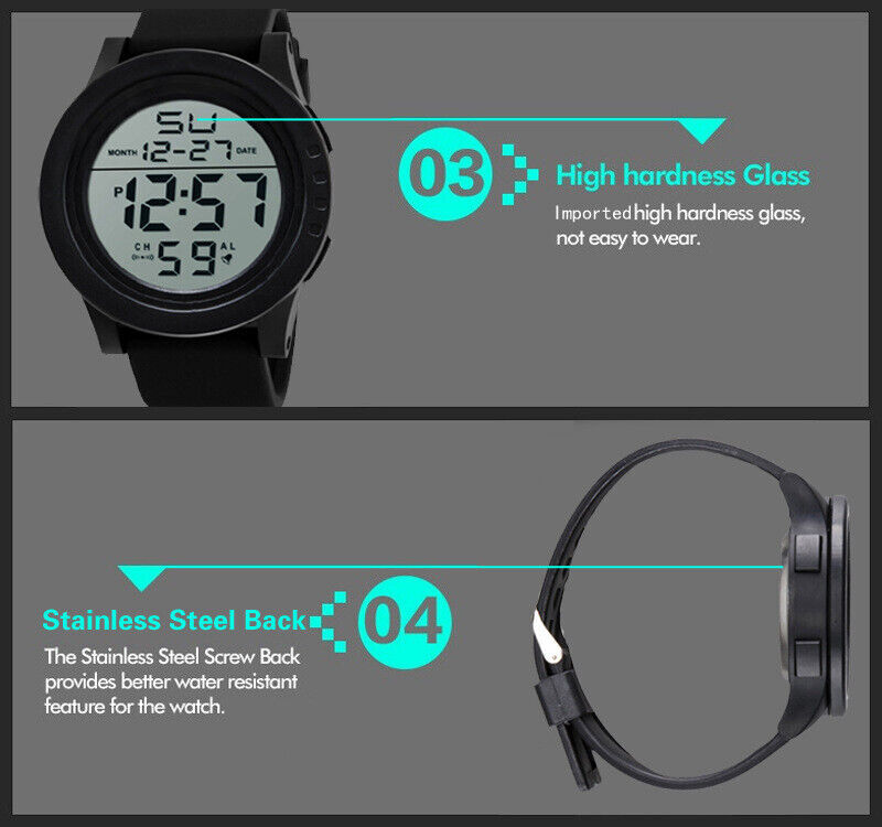 Picture of New Large-screen Waterproof Digital Watch Outdoor Luminous Boy's Sports Watches Black