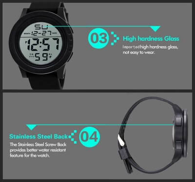 Picture of New Large-screen Waterproof Digital Watch Outdoor Luminous Boy's Sports Watches Black