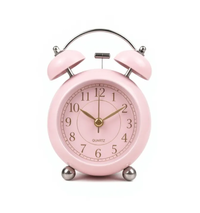 Picture of Round Cute Ovel Glass Creative Metal Quartz Electronic Alarm Clock Snooze Function Modern Desktop Clock 