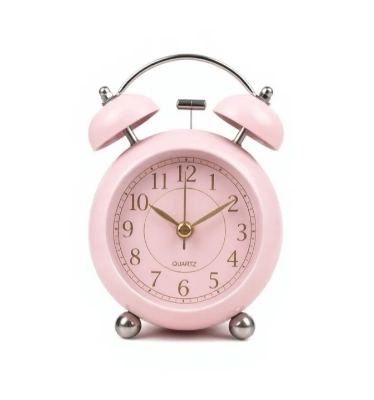 Picture of Round Cute Ovel Glass Creative Metal Quartz Electronic Alarm Clock Snooze Function Modern Desktop Clock 