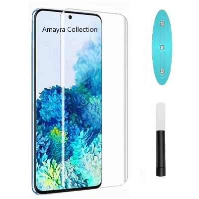 Picture of Samsung Galaxy S20 (A+ GRADE) Premium UV Tempered Glass Screen Protector Curved with Liquid Glue and UV Light -Transparent Clear