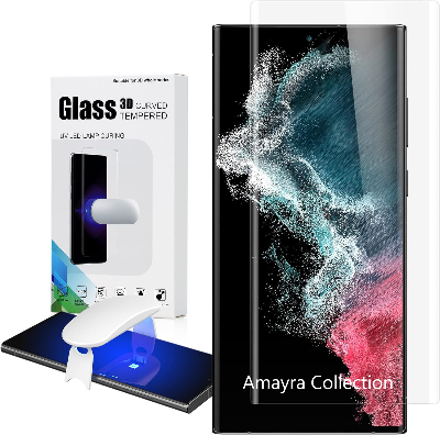Picture of Samsung Galaxy S22 Ultra 5G (A+ GRADE) Premium UV Tempered Glass Screen Protector Curved with Liquid Glue and UV Light -Transparent Clear