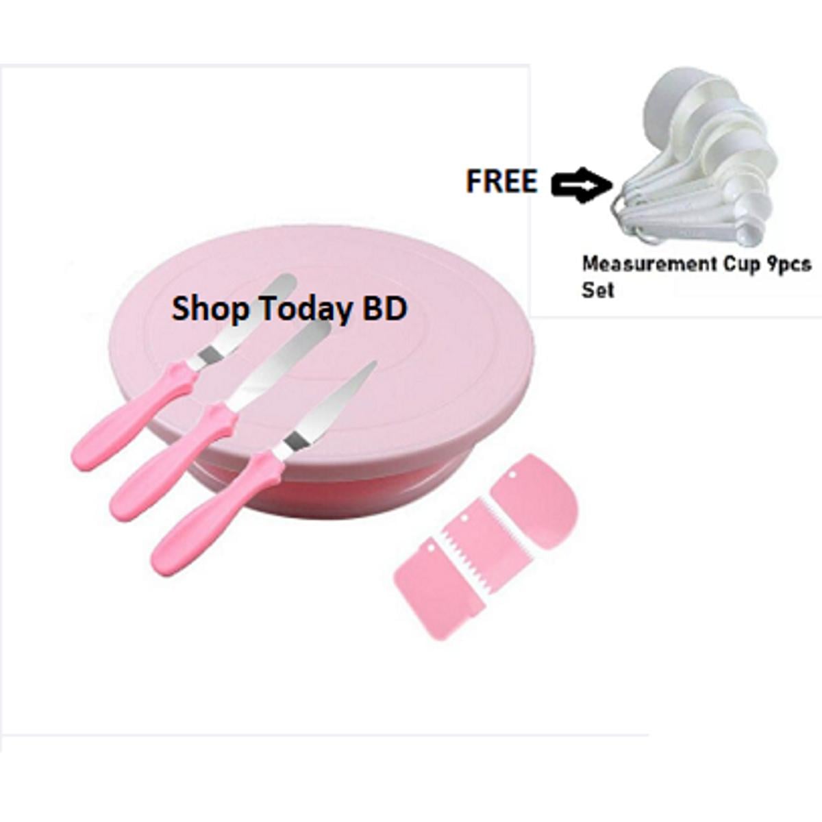 Picture of (7Pcs set+9Pcs white Mesurment Cup Set Free)-Cake decoration turn table 28 cm + 3Pcs baking plate  set+3Pcs scraper set -Multicolor