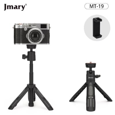 Picture of Jmary MT-19 Mini Tripod Stand with Universal Mobile Phone Holder and High Quality Aluminum Alloy Ball Head Black (Black)
