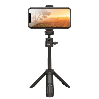 Picture of Jmary MT-19 Mini Tripod Stand with Universal Mobile Phone Holder and High Quality Aluminum Alloy Ball Head Black (Black)