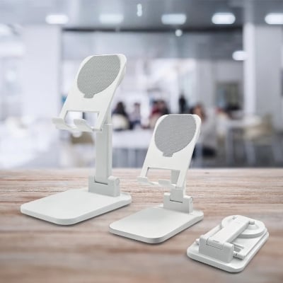 Picture of Adjustable & Foldable Phone Stand Portable Desktop Holder for Smartphones & Tablets Sturdy Non Slip Travel Friendly (White)