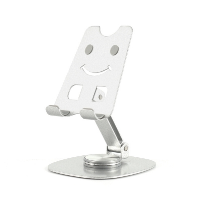 Picture of Adjustable Aluminum Phone & Tablet Stand Foldable Desktop 360 Holder with Smile Design (Silver)