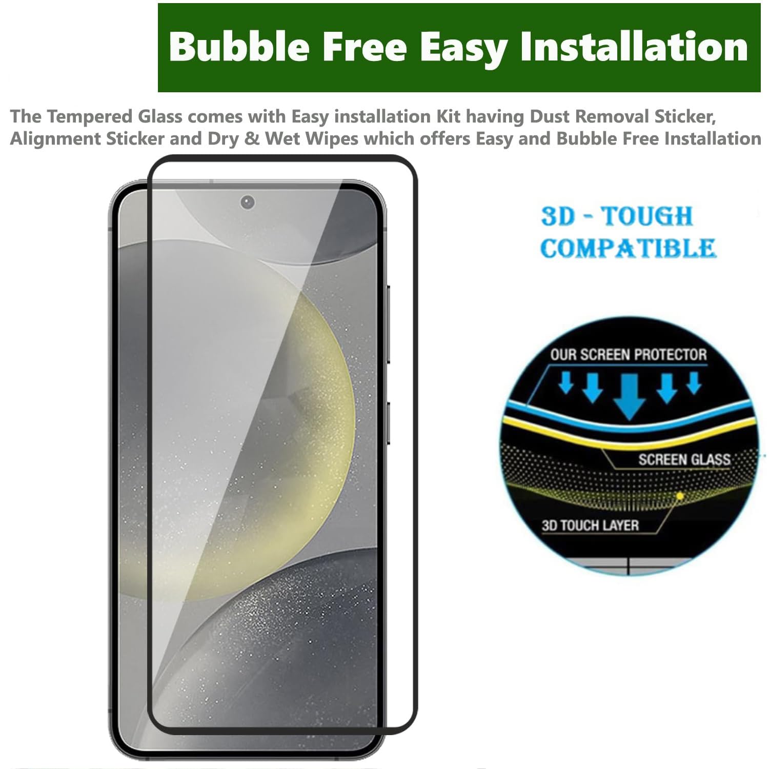 Picture of Samsung Galaxy S24+ 5G / Samsung Galaxy S24 Plus 5G (5D 9D 11D 13D 21D) Screen Protector Tempered Glass Film 9H Hardness Full Coverage No Bubbles and Fingerprint Scratch-Resistant
