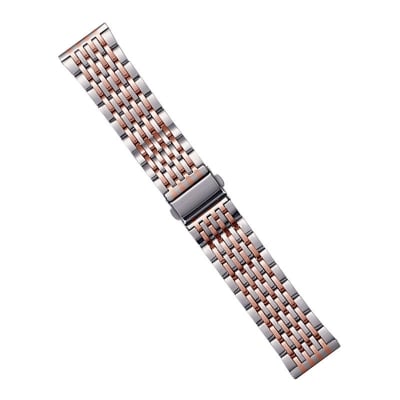 Picture of 22mm Luxury Stainless Steel Nine Bead Watch Strap Folding Buckle Metal Bracelet for Smart & Classic Watches (Silver Rose Gold,Not Specified)