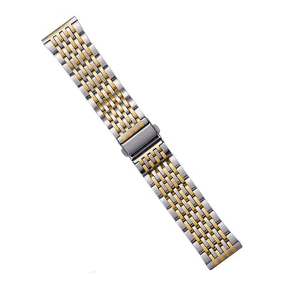 Picture of 22mm Luxury Stainless Steel Nine Bead Watch Strap Folding Buckle Metal Bracelet for Smart & Classic Watches (Silver Gold,Not Specified)