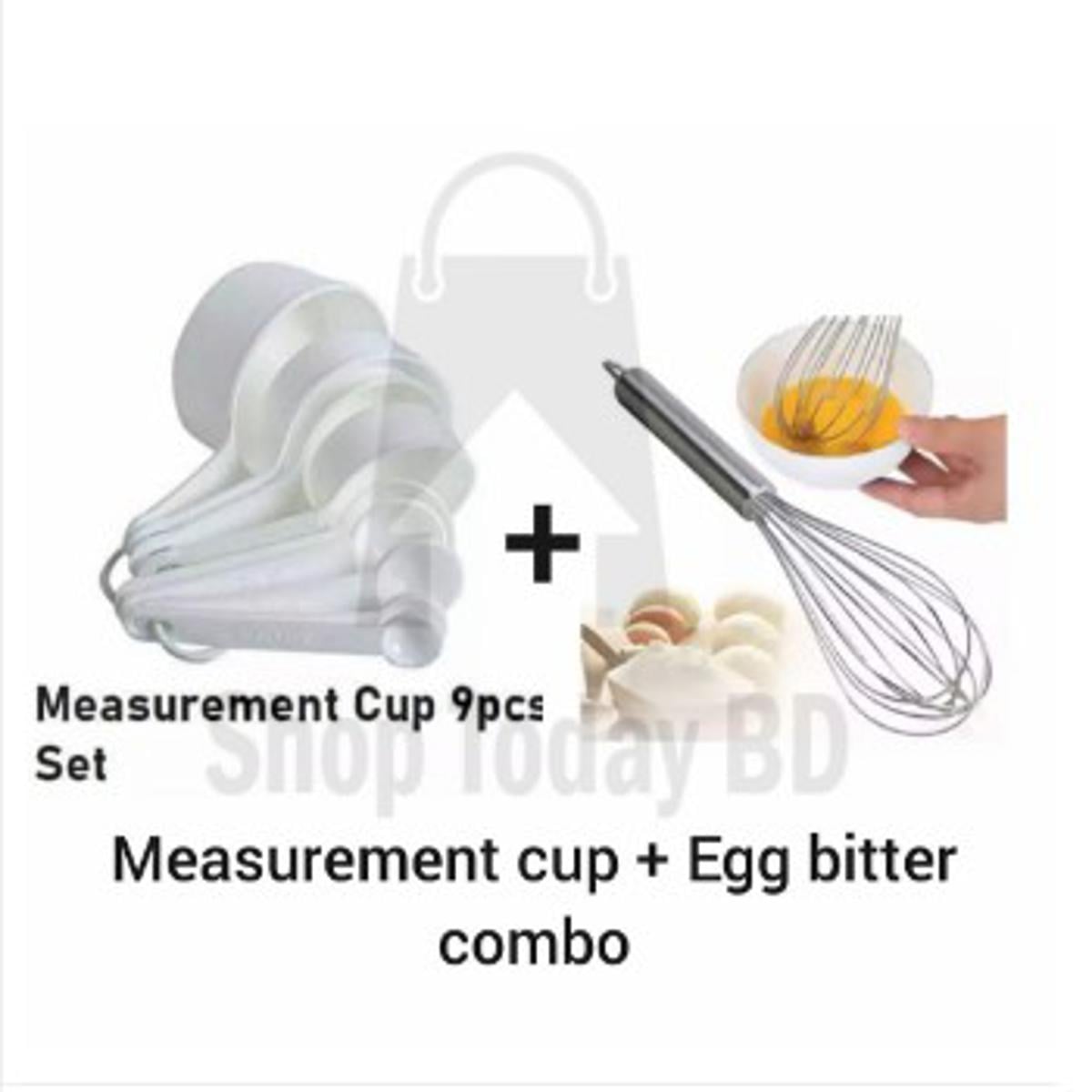 Picture of COMBO 2X Measerment Cup Set 9 piece set - White & Hand Egg Bitter - Silver -White