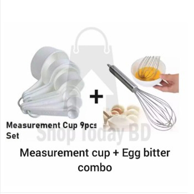 Picture of COMBO 2X Measerment Cup Set 9 piece set - White & Hand Egg Bitter - Silver -White