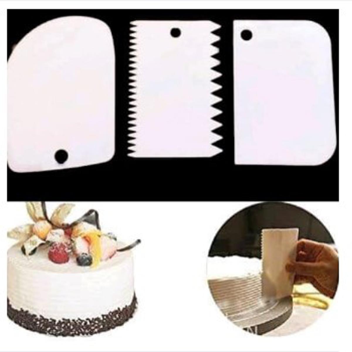 Picture of 3Pcs Plastic Fondant Cake Cream Scraper Spatula Dough Cutter Kitchen Baking Tool -White