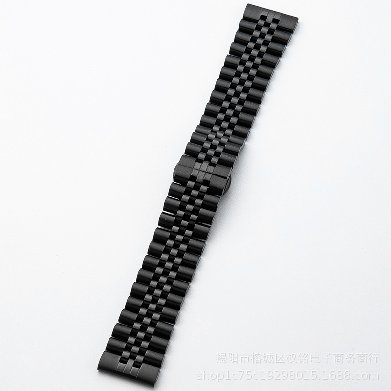 Picture of 20mm Stainless Steel Five Bead Watch Strap Premium Metal Bracelet for Smartwatches With Butterfly Buckle Jubilee Style (Black,Not Specified)