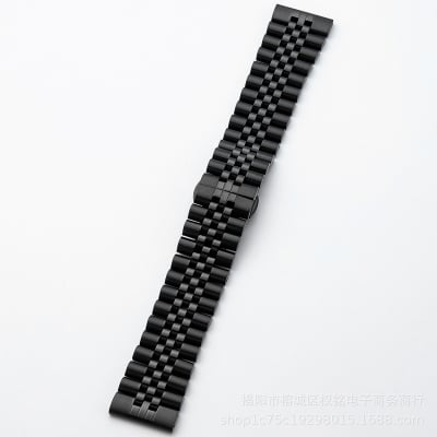Picture of 20mm Stainless Steel Five Bead Watch Strap Premium Metal Bracelet for Smartwatches With Butterfly Buckle Jubilee Style (Black,Not Specified)