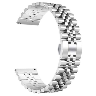 Picture of 20mm Stainless Steel Five Bead Watch Strap Premium Metal Bracelet for Smartwatches With Butterfly Buckle Jubilee Style (Silver,Not Specified)