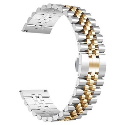 Picture of 20mm Stainless Steel Five Bead Watch Strap Premium Metal Bracelet for Smartwatches With Butterfly Buckle Jubilee Style (Silver Gold,Not Specified)