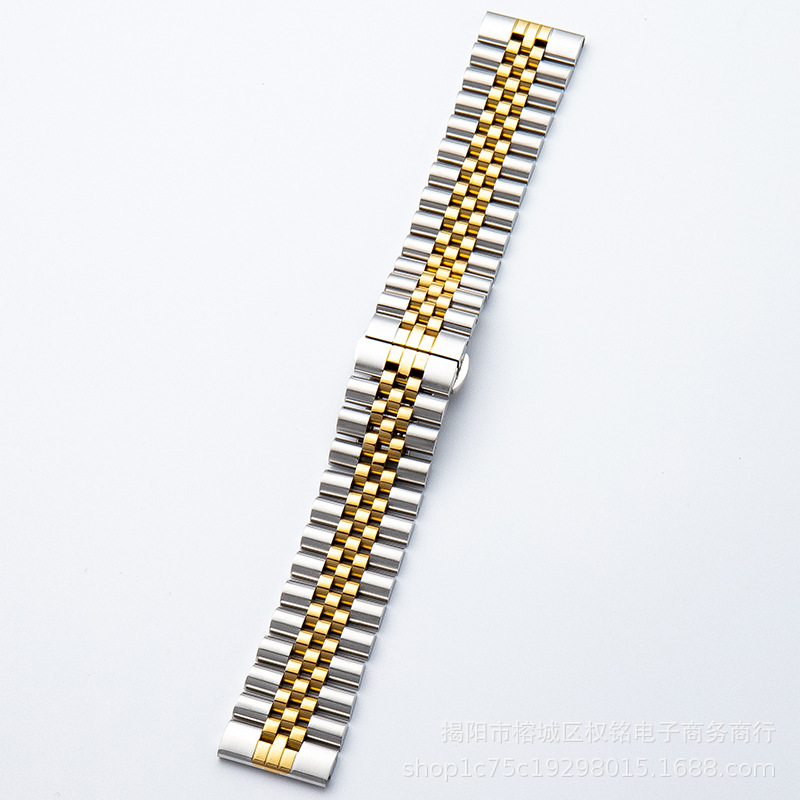 Picture of 20mm Stainless Steel Five Bead Watch Strap Premium Metal Bracelet for Smartwatches With Butterfly Buckle Jubilee Style (Silver Gold,Not Specified)