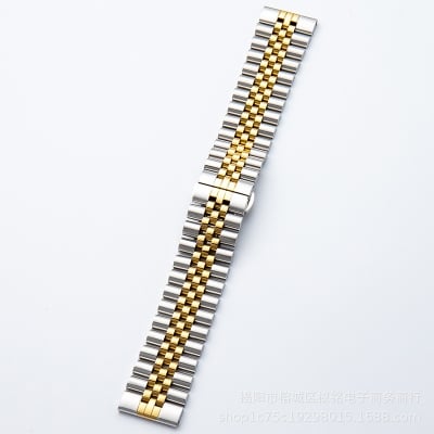 Picture of 20mm Stainless Steel Five Bead Watch Strap Premium Metal Bracelet for Smartwatches With Butterfly Buckle Jubilee Style (Silver Gold,Not Specified)