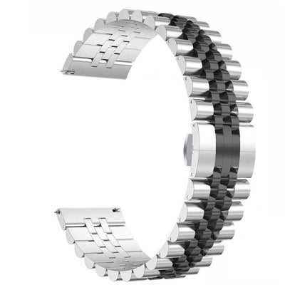 Picture of 20mm Stainless Steel Five Bead Watch Strap Premium Metal Bracelet for Smartwatches With Butterfly Buckle Jubilee Style (Silver Black,Not Specified)