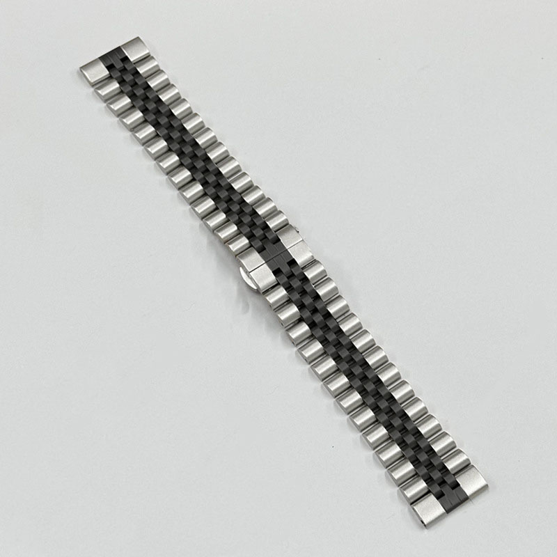 Picture of 20mm Stainless Steel Five Bead Watch Strap Premium Metal Bracelet for Smartwatches With Butterfly Buckle Jubilee Style (Silver Black,Not Specified)