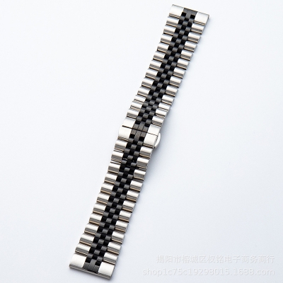 Picture of 20mm Stainless Steel Five Bead Watch Strap Premium Metal Bracelet for Smartwatches With Butterfly Buckle Jubilee Style (Silver Black,Not Specified)