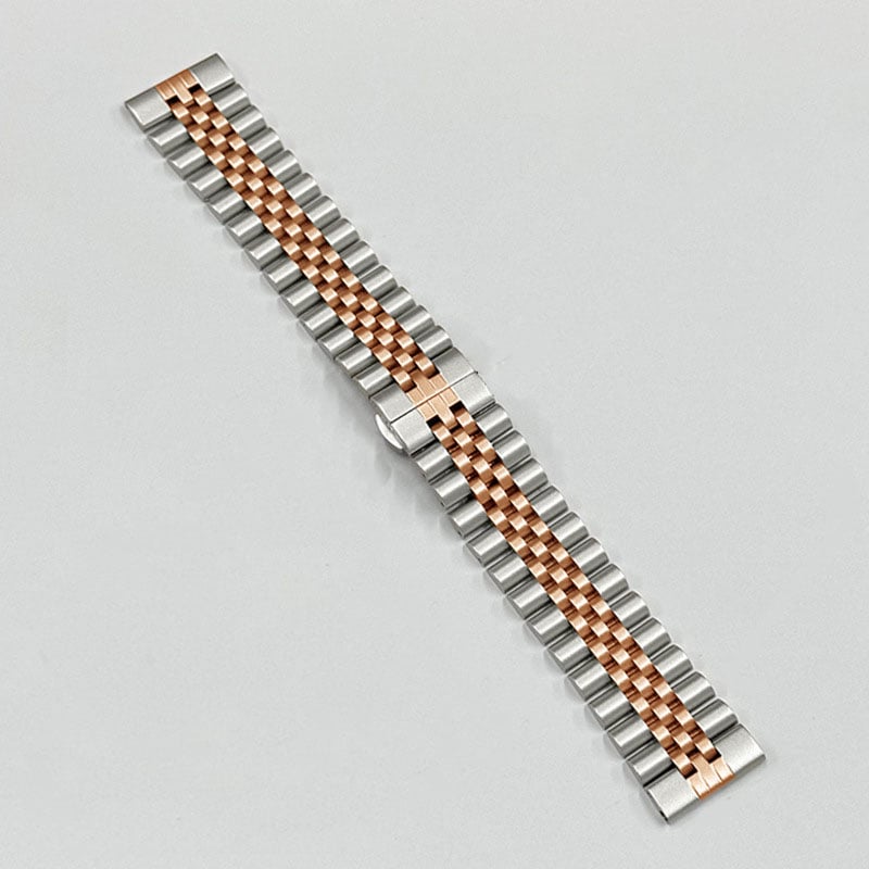 Picture of 20mm Stainless Steel Five Bead Watch Strap Premium Metal Bracelet for Smartwatches With Butterfly Buckle Jubilee Style (Silver Rose Gold,Not Specified)
