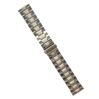 Picture of 22mm Premium Stainless Steel Watch Strap Five Bead Solid Metal Bracelet with Double Snap Clasp Compatible with Smartwatches & Traditional Watches (Silver & Gold,Not Specified)