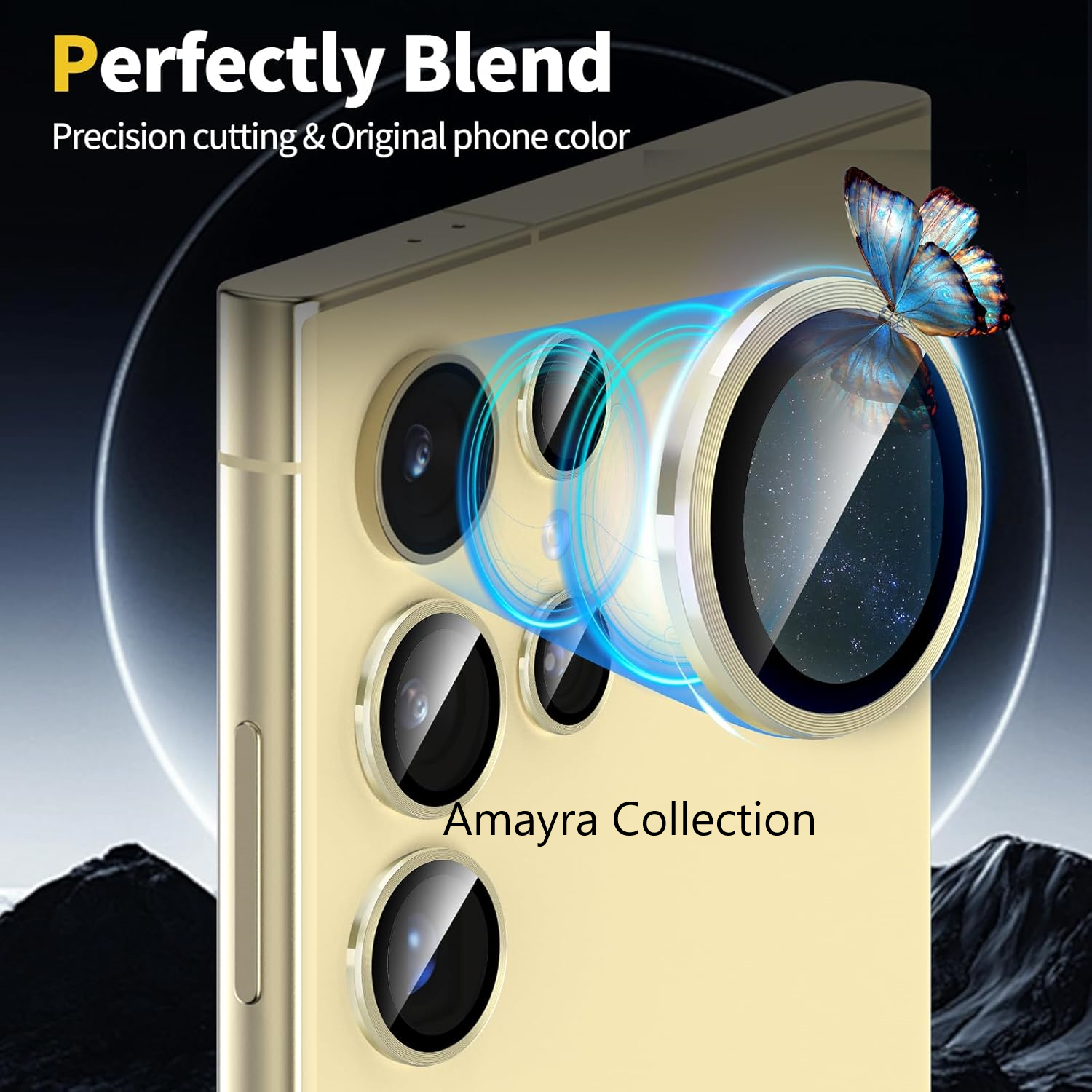 Picture of Samsung Galaxy S24 Ultra 5G 5-PCS Ring Camera Lens Protector 360 Degree Protection Camera Aluminium with Tempered Glass (Titanium Gold)