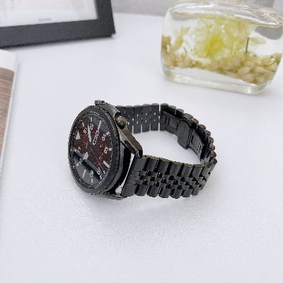 Picture of 22mm Stainless Steel Five Bead Watch Strap Premium Metal Bracelet for Smartwatches With Butterfly Buckle Jubilee Style (Black,Not Specified)