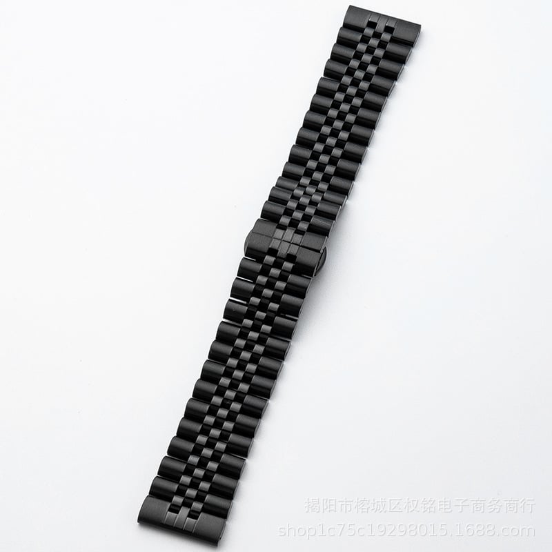 Picture of 22mm Stainless Steel Five Bead Watch Strap Premium Metal Bracelet for Smartwatches With Butterfly Buckle Jubilee Style (Black,Not Specified)