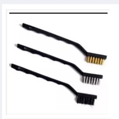 Picture of NEW 3PC WIRE BRUSH SET SMALL MINI MICRO STEEL BRASS NYLON DIY METAL RUST REMOVER -Black