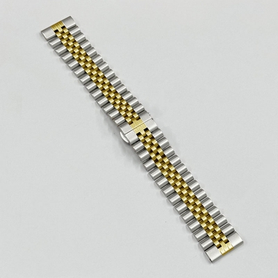 Picture of 22mm Stainless Steel Five Bead Watch Strap Premium Metal Bracelet for Smartwatches With Butterfly Buckle Jubilee Style (Silver Gold,Not Specified)