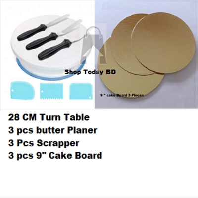 Picture of 7+3 Pcs Set Cake Rotary Table Set 3 pcs butter planer 3 scrapper 3 pcs 9" round Cake Board -Multicolor