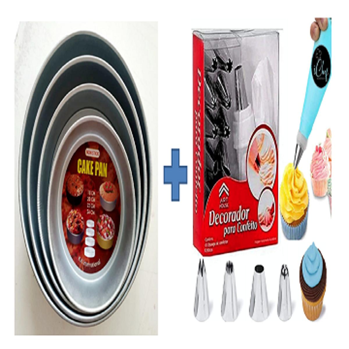 Picture of 2X 4Pcs Round shape Cake Mold and 15 Piece Cake Decorating Set -Multicolor